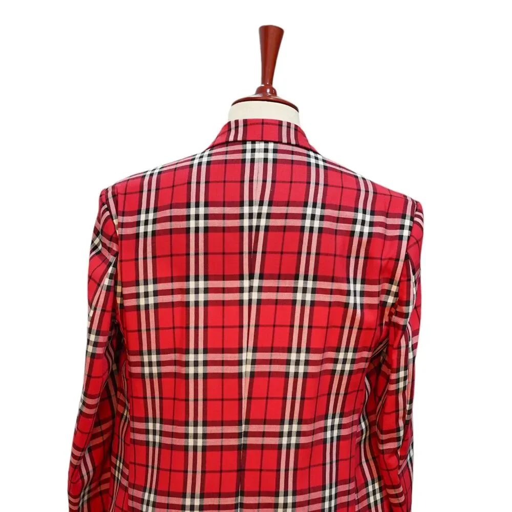 Mens Wool Sport Coat 44R Red Black White Tartan Plaid Blazer 2 Button Classic